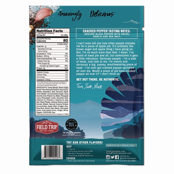 Field Trip Turkey Jerky, Cracked Pepper Turkey, 1 oz Bag, 12PK - FLD00508