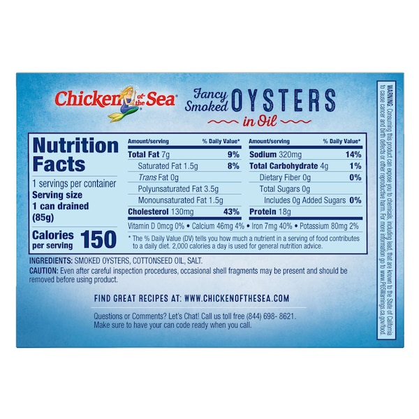 Chicken Of The Sea Chicken Of The Sea Smoked Oysters In Oil 3.75 oz., PK18 - 10048000000665