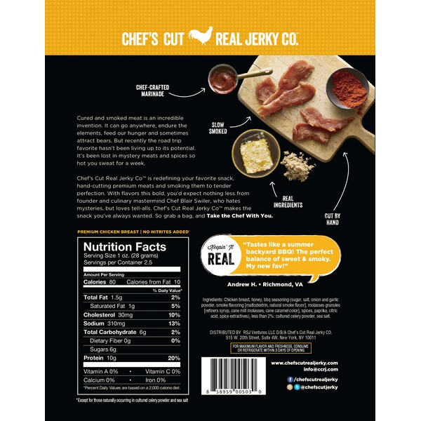 Chefs Cut Real Jerky Co Smoked Chicken Breast Honey Barbeque 2.5 oz., PK8 - 5034