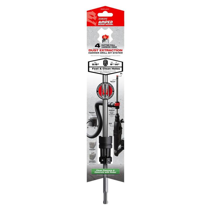 DIABLO AMPED Rebar Demon 5/8 pulg. x 8 pulg. x 14 pulg. Broca de martillo con extracción de polvo y cabeza de carburo completo de 4 cortes SDS-Plus - DMAPLA4510