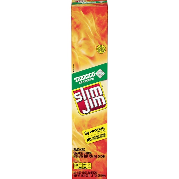Slim Jim Slim Jim Giant Tabasco Snack Sticks .97 oz. Sticks, PK144 - 2620011730