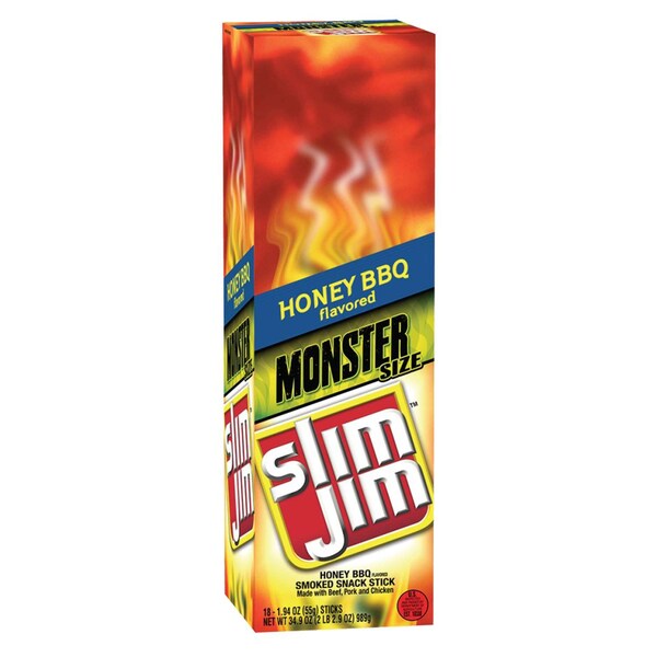 Slim Jim Monster Honey Barbecue Flavored Smoked Meat Snack Sticks 1.94oz., PK108 - 2620014041