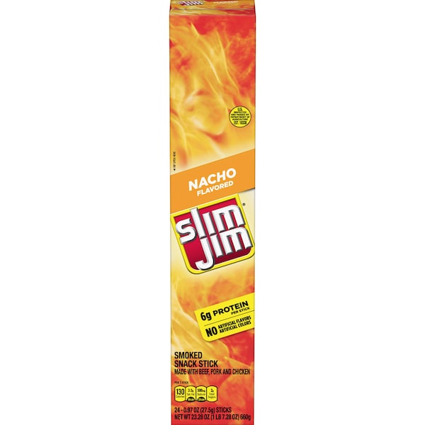 Slim Jim Giant Nacho Flavored Smoked Meat Snack Sticks .97 oz. Sticks, PK144 - 2620011740