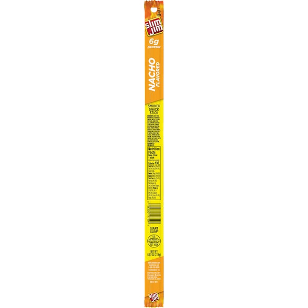 Slim Jim Giant Nacho Flavored Smoked Meat Snack Sticks .97 oz. Sticks, PK144 - 2620011740