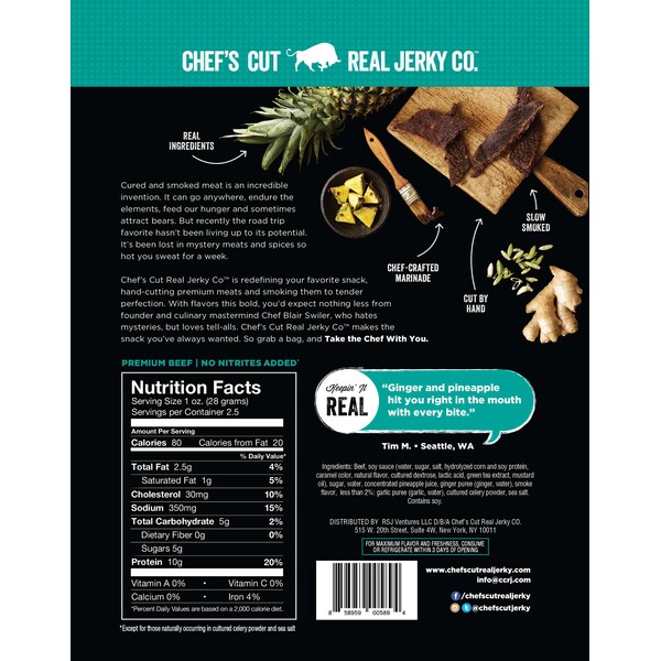 Chefs Cut Real Jerky Co Smoked Beef Teriyaki Asian 2.5 oz., PK8 - 5891