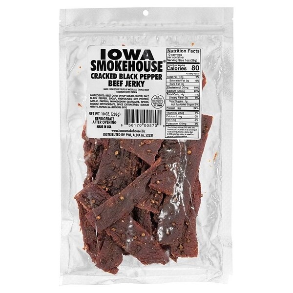 Iowa Smokehouse JERKEY BEEF CRKD BLK PEPR 10OZ - IS-10JP
