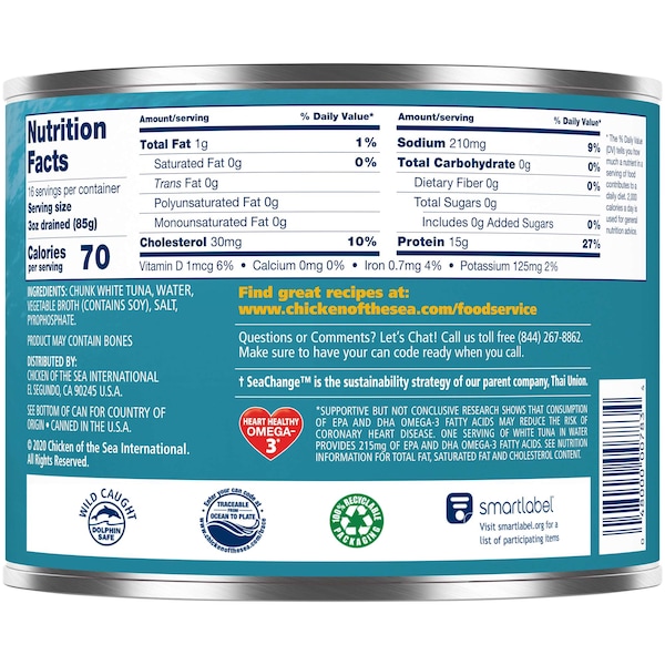 Chicken Of The Sea Chicken Of The Sea Aluminum In Water White Tuna Chunk 66.5 oz., PK6 - 10048000007831