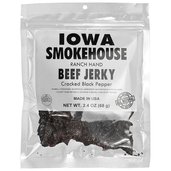 Iowa Smokehouse -m Snacks, Beef Jerky Cracked Black Pepper, 2.4 oz, Bag - IS-RH2JP