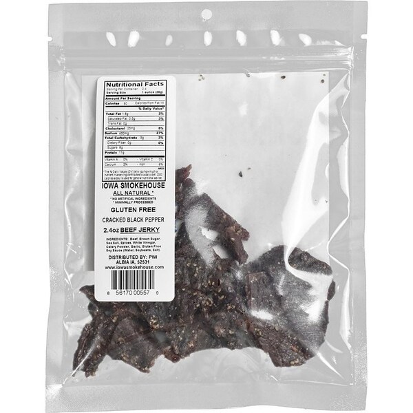Iowa Smokehouse -m Snacks, Beef Jerky Cracked Black Pepper, 2.4 oz, Bag - IS-RH2JP