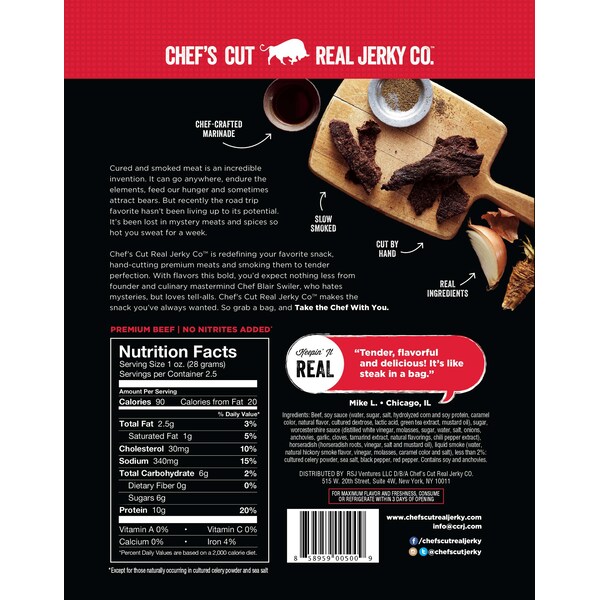 Chefs Cut Real Jerky Co Smoked Beef Original Recipe 2.5 oz., PK8 - 5000