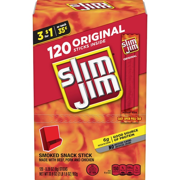Slim Jim Original Flavor Snack Sticks Gravity Feed .28 oz. Sticks, PK240 - 2620000621