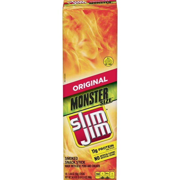 Slim Jim Slim Jim Monster Original Snack Sticks 1.94 oz. Sticks, PK108 - 2620014061