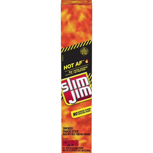 Slim Jim Giant Smoked Meat Snack Stick Hot AF Flavor 0.97- oz. Stick, PK144 - 2620000128