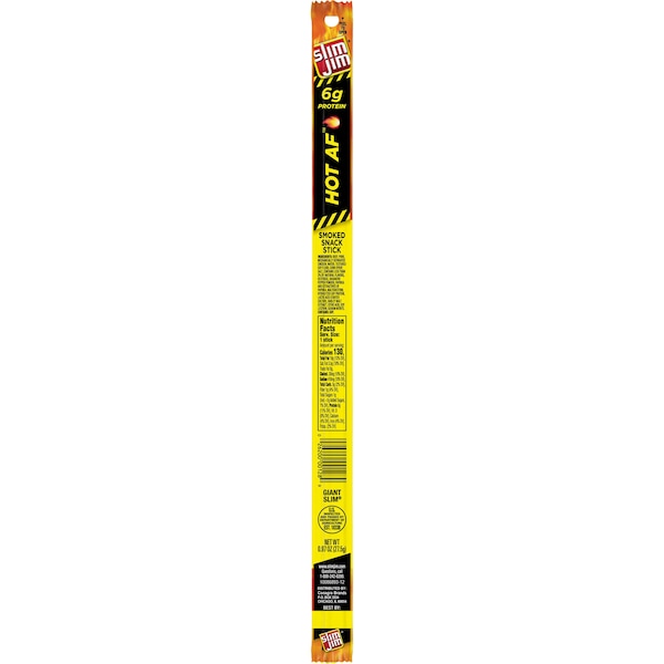 Slim Jim Giant Smoked Meat Snack Stick Hot AF Flavor 0.97- oz. Stick, PK144 - 2620000128