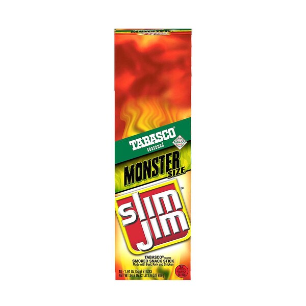 Slim Jim Monster Tabasco Flavored Smoked Meat Snack Sticks 1.94 oz., PK108 - 2620014051