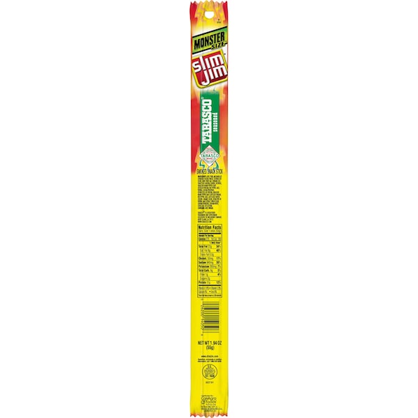 Slim Jim Monster Tabasco Flavored Smoked Meat Snack Sticks 1.94 oz., PK108 - 2620014051