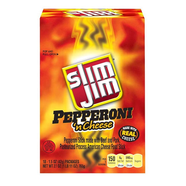 Slim Jim Slim Jim Pepperoni 'N Cheese Snack Sticks 1.5 oz. Sticks, PK108 - 2620011420