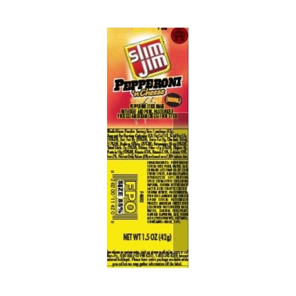 Slim Jim Slim Jim Pepperoni 'N Cheese Snack Sticks 1.5 oz. Sticks, PK108 - 2620011420