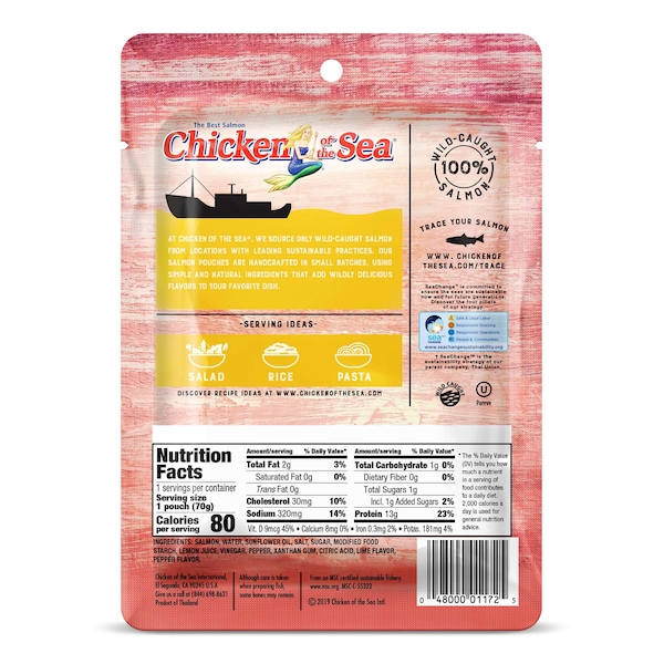 Chicken Of The Sea Skinless/Boneless Pink Salmon In Lemon Pepper Pouch 2.5 oz., PK12 - 10048000011722