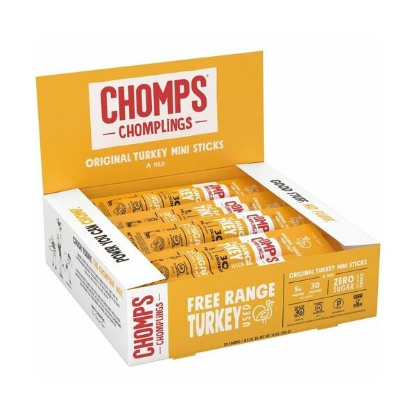 We Are The Chompians Turkey Jerky, Original, Mini, 0.5 oz Sticks, 24/PK - CHSLCTO24
