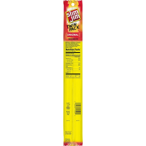 Slim Jim Twin Pack Original Flavored Smoked Meat Snack Sticks 1.94 oz., PK144 - 2620011910