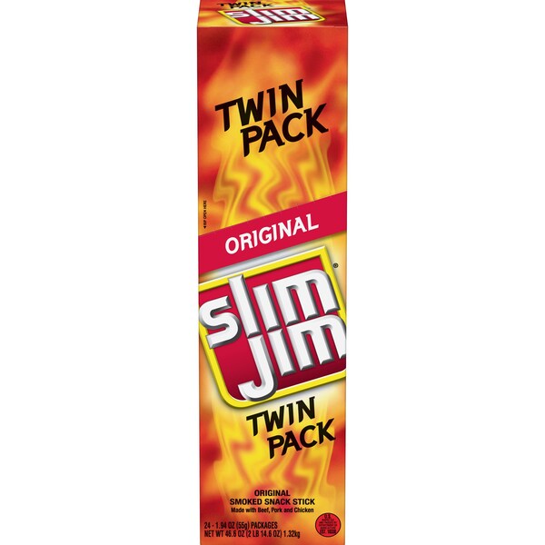 Slim Jim Twin Pack Original Flavored Smoked Meat Snack Sticks 1.94 oz., PK144 - 2620011910