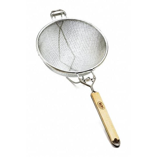 Tablecraft Dbl Med Mesh Strainer, Tin/Wood, 13.5"Dia - 1024