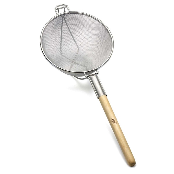 Tablecraft Dbl Md Mesh Strainer, Tin/Wood, 11.4" - 1023