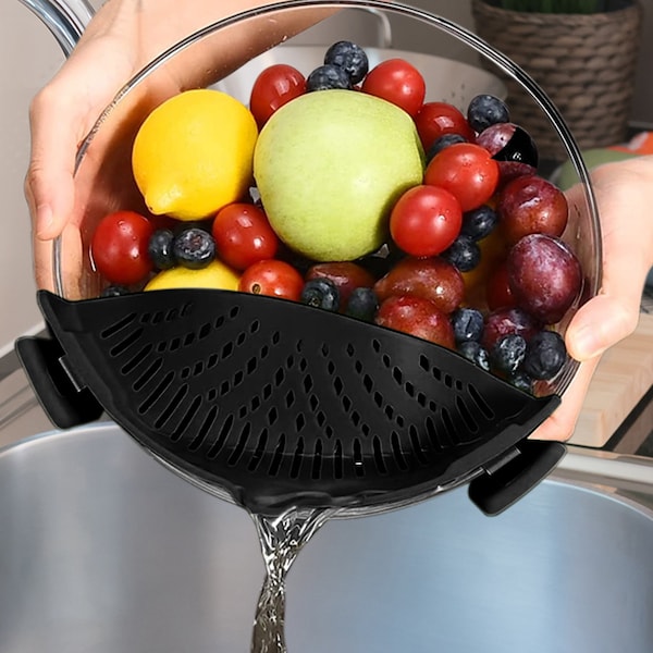 1947Kitchen Heat Resistance Easy Snap Silicone Kitchen Strainer, Black, 2 PK - TI-SNSKS-GRE-2PK