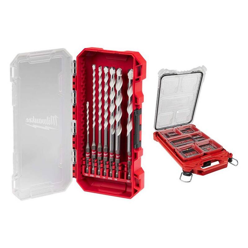 Juego de brocas Milwaukee SHOCKWAVE Carbide Multi-Material con juego de puntas de destornillador de acero de aleación en estuche PACKOUT (107 piezas) - 48-20-8899-48-32-4082
