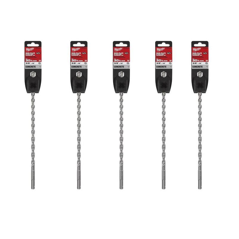 Milwaukee 3/8 pulg. x 12 pulg. Broca de carburo SDS-PLUS de 2 cortes (paquete de 5) - 48-20-8254-5X