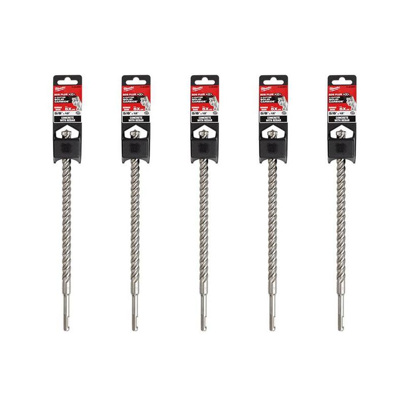 Broca de carburo de 4 cortes SDS-PLUS de 5/8 pulg. x 12 pulg. de Milwaukee (paquete de 5) - 48-20-8303-5X