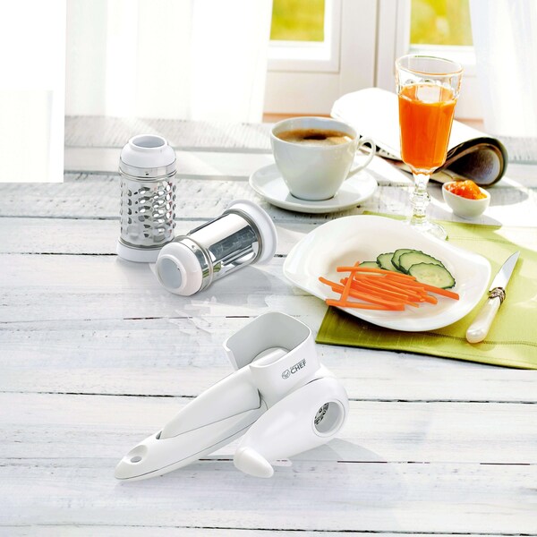 Commercial Chef Mini Hand Held Grater With Interchangeable Blades - 2 In 1 Manual Rotary Cheese Grater Stainless - CH1530