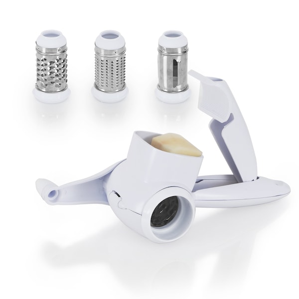 Commercial Chef Mini Hand Held Grater With Interchangeable Blades - 2 In 1 Manual Rotary Cheese Grater Stainless - CH1530