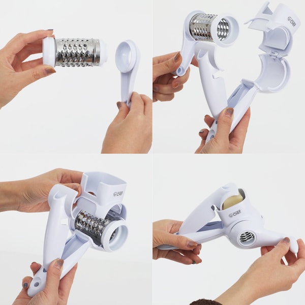 Commercial Chef Mini Hand Held Grater With Interchangeable Blades - 2 In 1 Manual Rotary Cheese Grater Stainless - CH1530