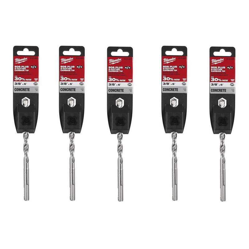 Broca de carburo de 2 cortes SDS-PLUS de 3/8 pulgadas x 6 pulgadas de Milwaukee (paquete de 5) - 48-20-8251-5X