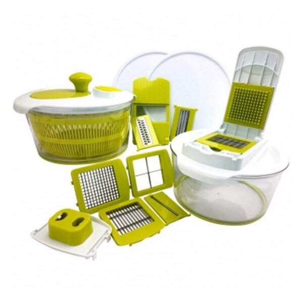 Megachef MG-SALAD-SPINNER-MULTI-SLICER-DICER 10-in-1 Multi-Use Salad Spinning Slicer - MGSALAD-SPINNER-MULTI-SLCRDCR