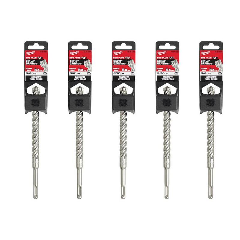 Broca de carburo SDS-PLUS de 5/8 pulg. x 8 pulg. de 4 cortes Milwaukee (paquete de 5) - 48-20-8300-5X