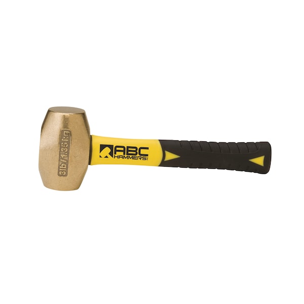 Abc Hammers 3 lb. Brass Hammer with 8" Fiberglass Handle - ABC3BFS