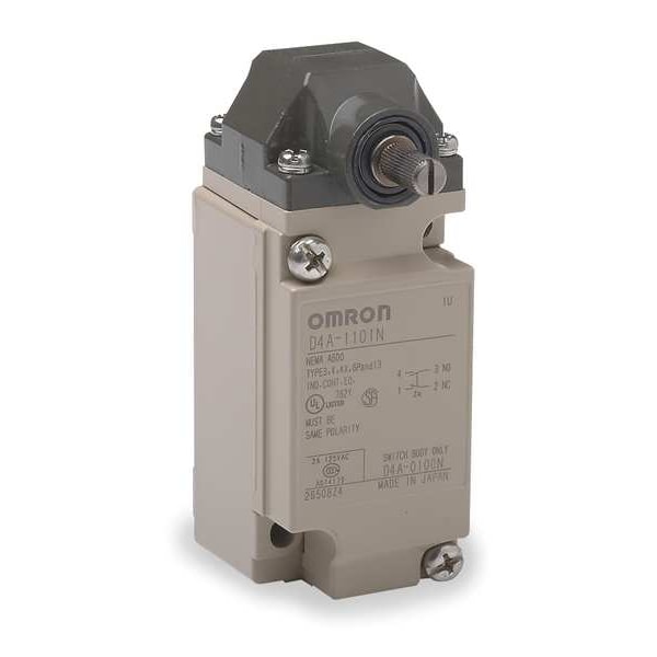 Interruptor de límite pesado Omron, sin palanca, rotativo, SPDT, 10A @ 600V AC, Ubicación del actuador: Lateral - D4A1103N