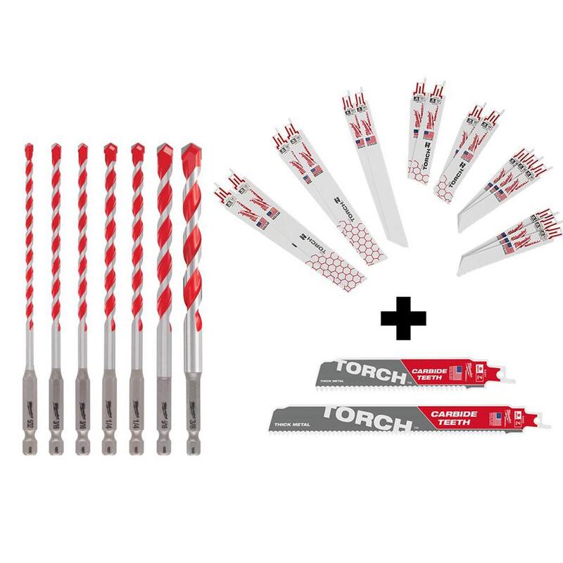 Juego de brocas para martillo carburo SHOCKWAVE de Milwaukee con set de hojas de sierra recíproca bimetálicas SAWZALL (25 piezas) - 48-20-9052-49-22-1216Y
