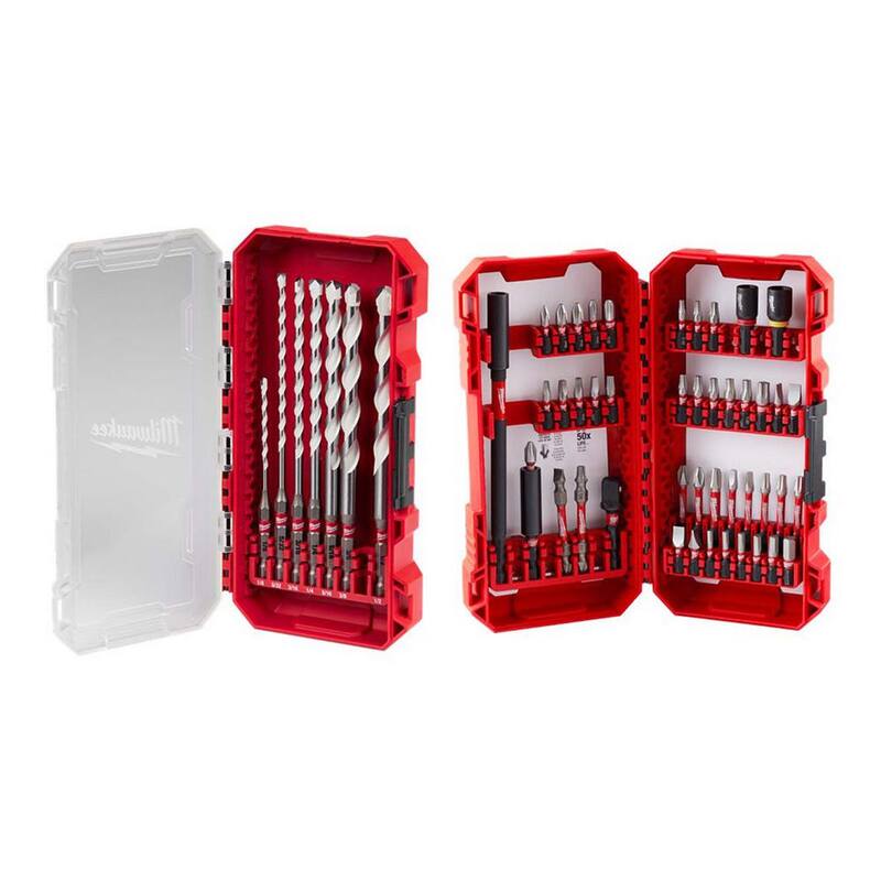 Set de brocas Milwaukee SHOCKWAVE de carburo para múltiples materiales con set de puntas de destornillador de acero de aleación para trabajo pesado SHOCKWAVE (52 piezas) - 48-20-8899-48-32-4023