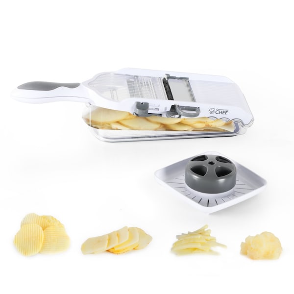 Commercial Chef Multifunctional Grater Slicer with 4 Interchangeable Blades, Storage Bin, Slices Grates Shreds - CH1578