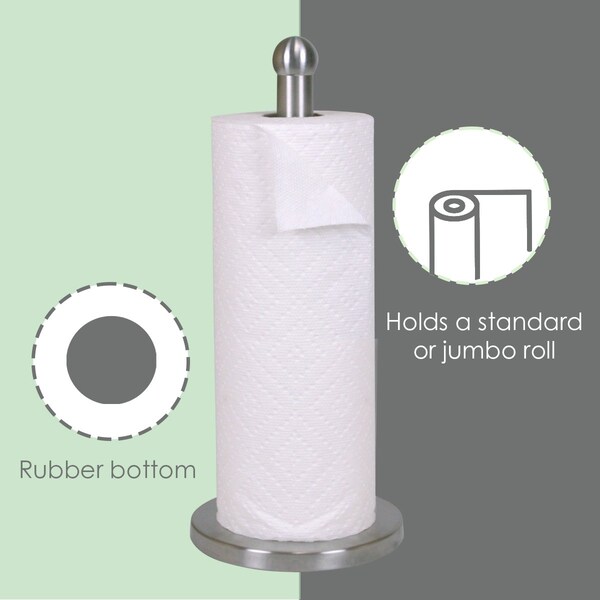 Home Basics Home Basics Free-Standing Stainless Steel Paper Towel Holder with Weighted Base, Silver - ZOR96245