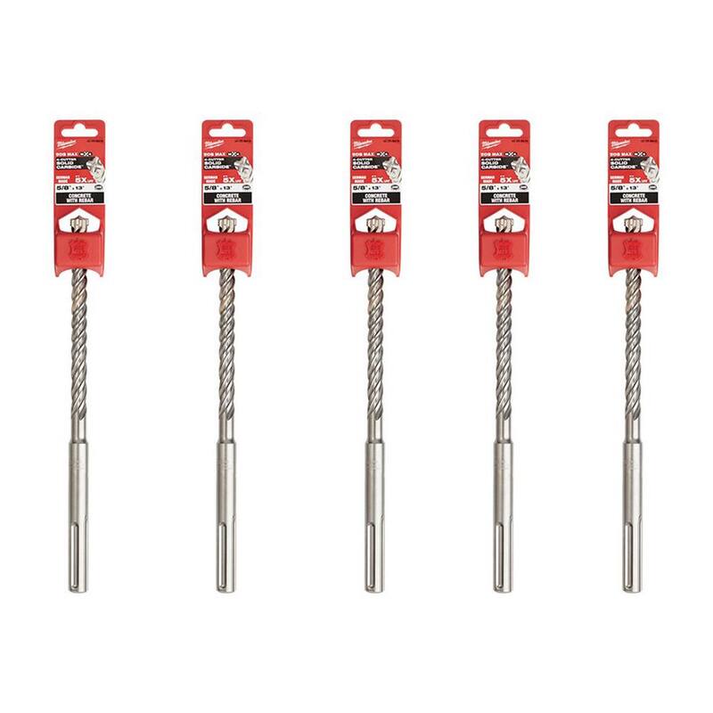 Broca de carburo SDS-MAX de 4 cortes de Milwaukee de 5/8 pulg. x 13 pulg. (paquete de 5) - 48-20-8416-5X