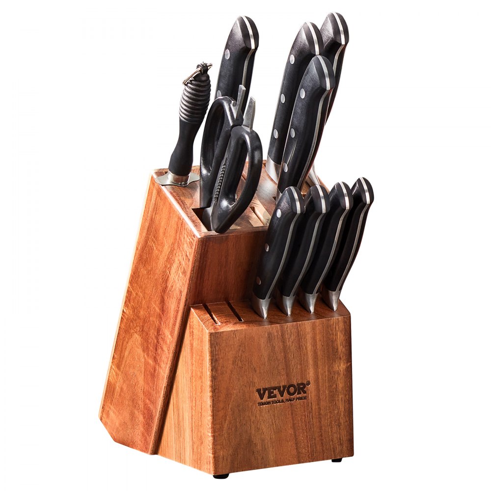 VEVOR Knife Storage Block 15 Slots, Acacia Wood Universal Knife Holders Without Knives, Large Countertop Butcher Block Knife Organizer, Multifunctional Knife Rack Stand for Easy Kitchen Storage - DLKDJZ15000057OVGV0