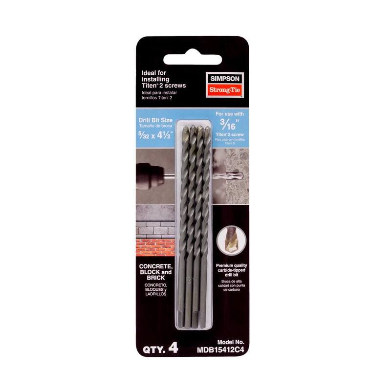Broca para tornillo de mampostería Simpson Strong-Tie MDB 5/32 in. x 4-1/2 in. de carburo (paquete de 4) - MDB15412C4