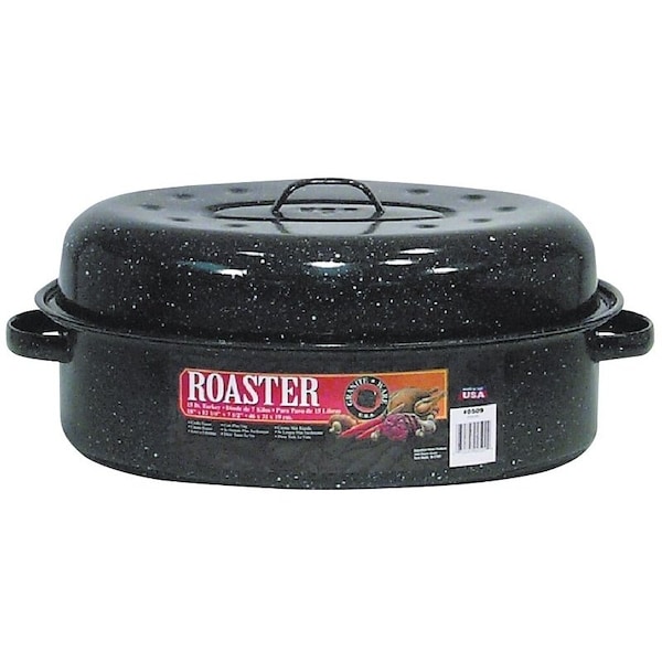 Granite Ware F0509-2 Roaster, 15 lb Capacity, Porcelain/Steel, Black, Dark Enamel, 18 in L, 12-1/4 in W, 7-1/2 in H - 319792