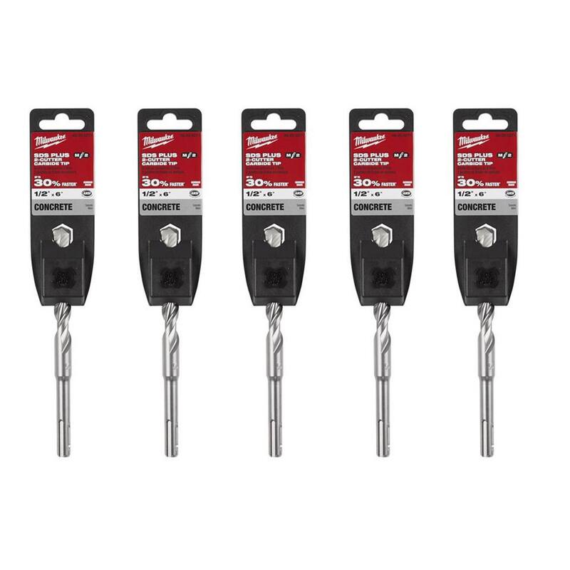 Broca de carburo SDS-PLUS de 2 cortes de 1/2 pulgada x 6 pulgadas de Milwaukee (paquete de 5) - 48-20-8271-5X