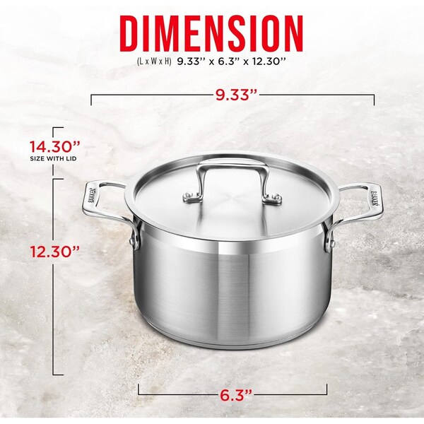 Bakken-Swiss 5QT Stockpot, Brushed Stainless Steel, Induction-Ready, Lid and Riveted Handles, Heavy Duty - BAKSTQ5
